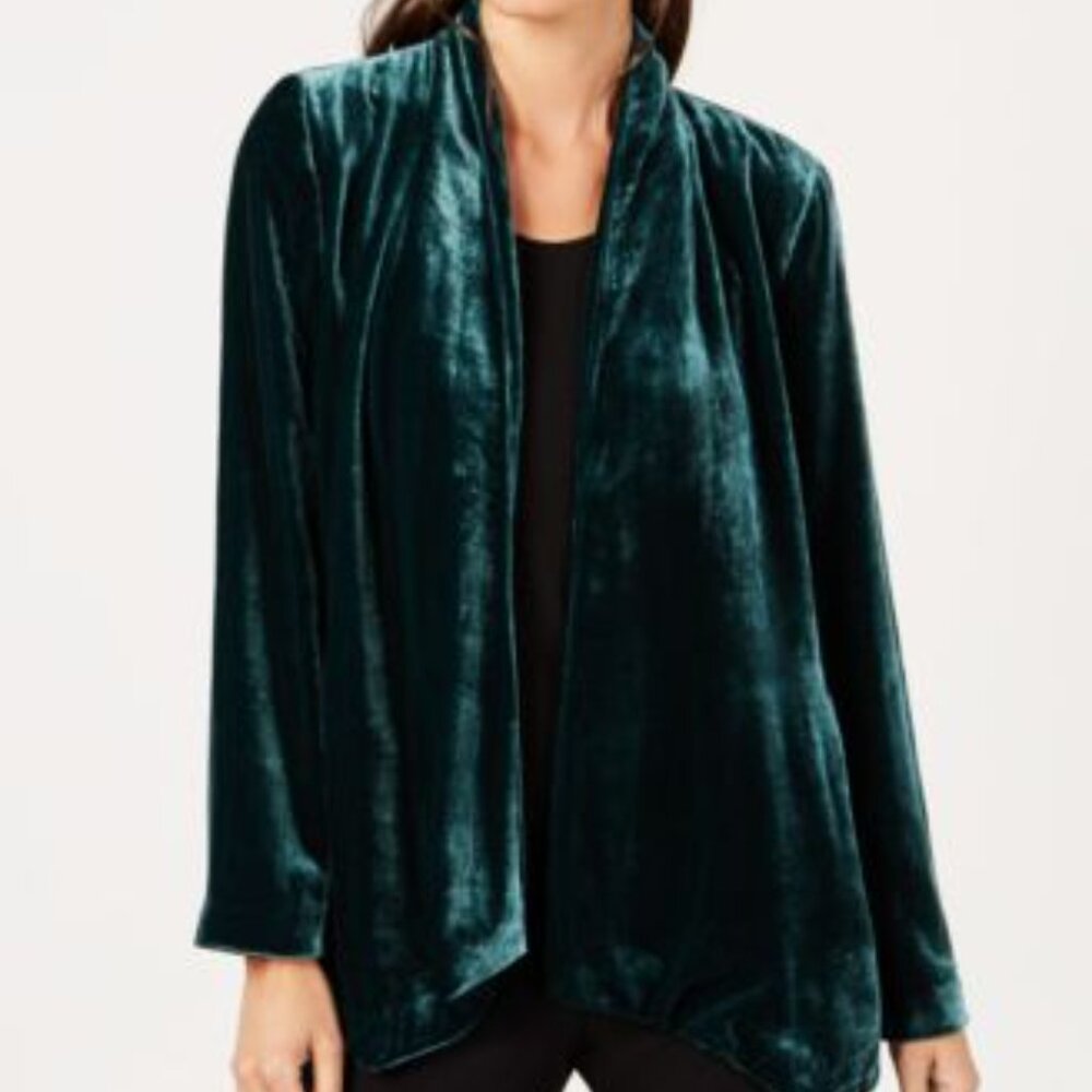 Eileen Fisher Velvet Open Front Jacket in Deep Emerald Green Sz PS